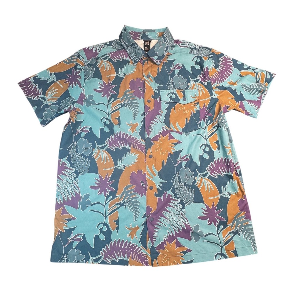 Mountain Hardwear Shirt Mens Med Tropical Hawaiian Camp Button Up Outdoor Snap